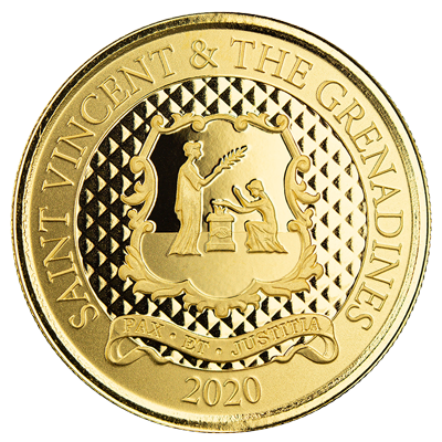A picture of a EC8 St. Vincent & Grenadines Pax et Justitia 1 oz Gold Coin (2020)